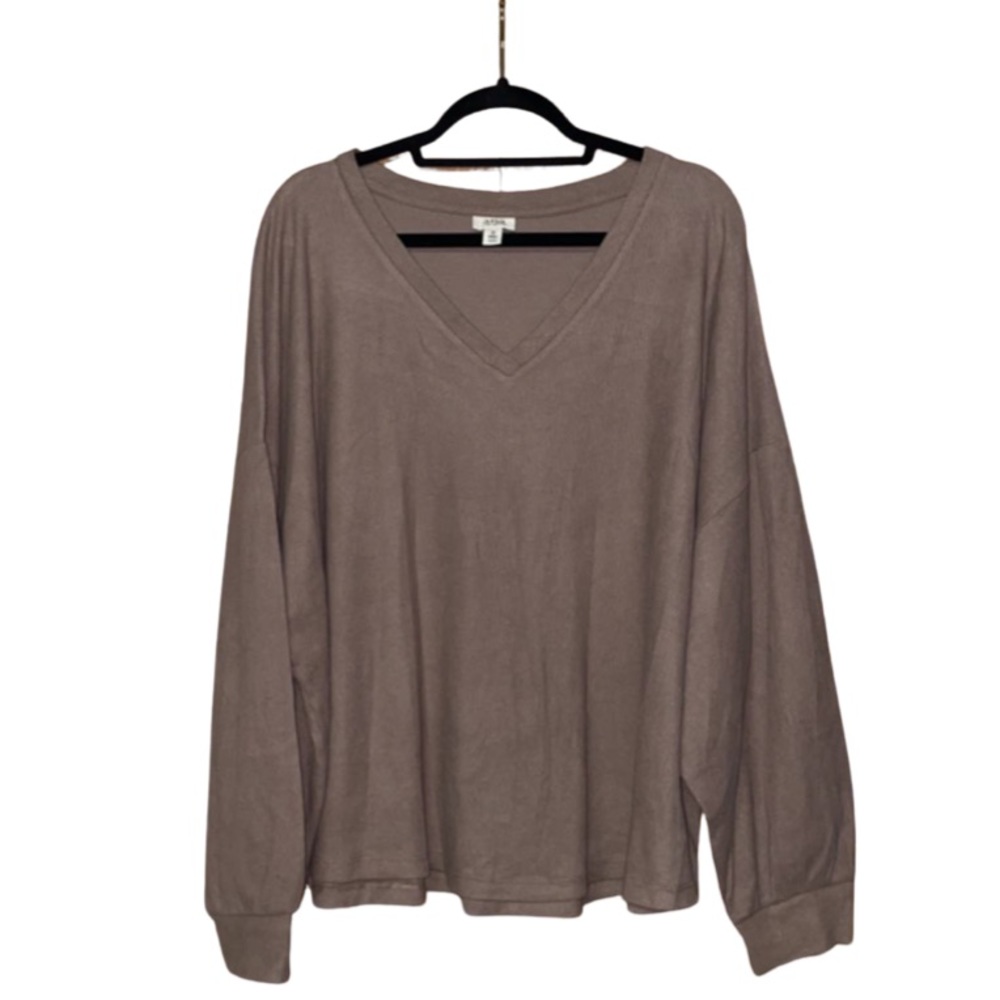 NWT a.n.a Waffle V Neck Long Sleeve Top - Light Brown - Size 3X